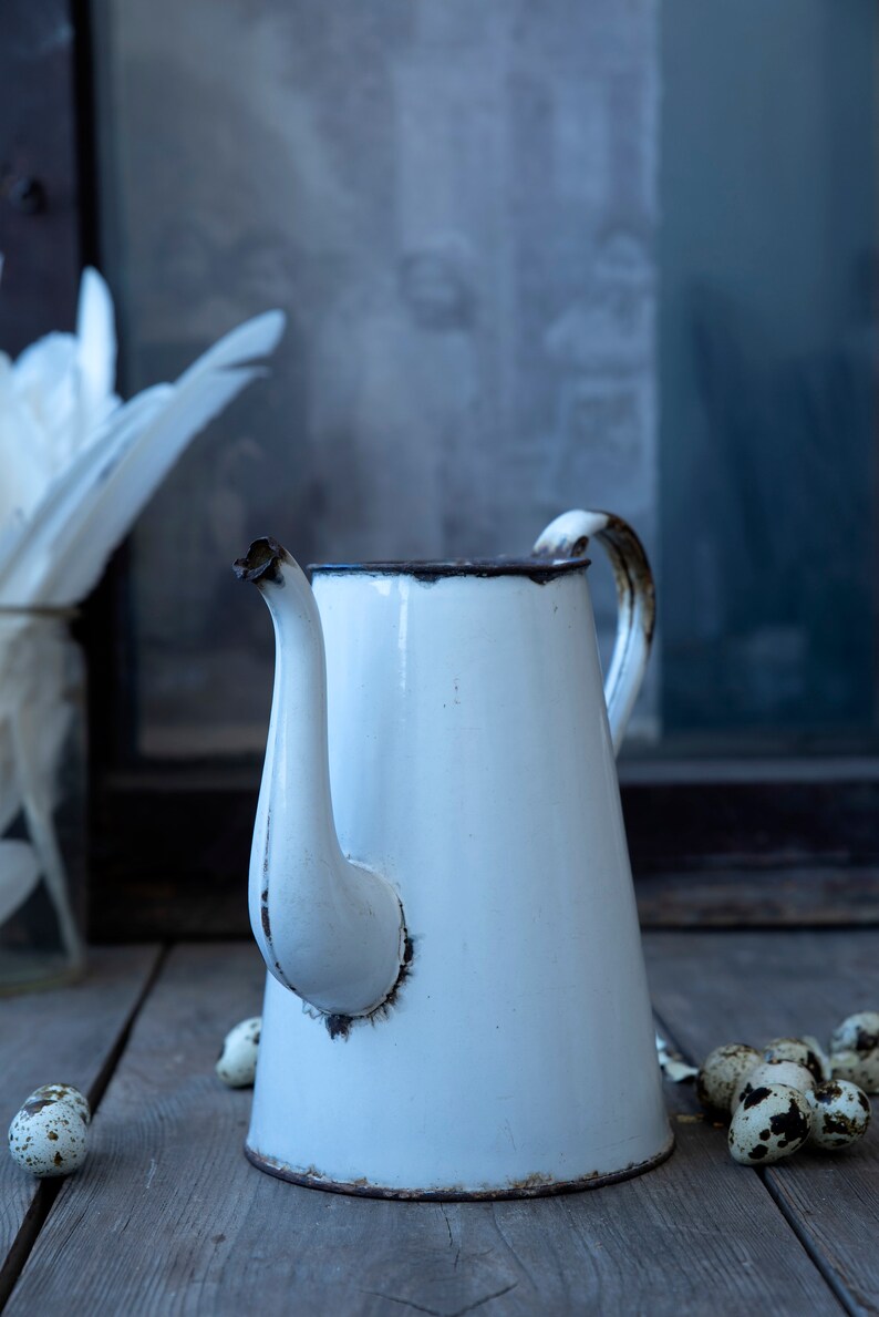 Vintage Enamel Kettle Big Enamel Teapot Large Enamel Kettle Etsy