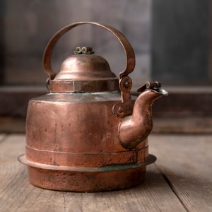 Vintage copper kettle, Copper teapot, Copper coffee pot with lid, Gooseneck pitcher, Vintage kitchenware, Shabby chick kitchen decor image 1