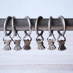 Antique Curtain Rings with Clips set – Rustic Patina, French Country Style Drapery Hooks, Vintage Curtain Clips - Antique Curtain Hardware