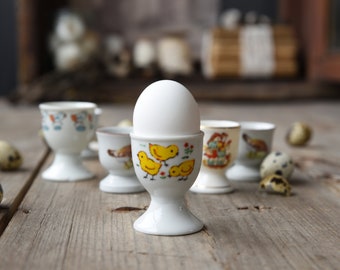 Hueveras antiguas – Pollitos amarillos, gallos, diseños infantiles – Portahuevos de cerámica coleccionables – Vajilla de Pascua – Estilo rústico
