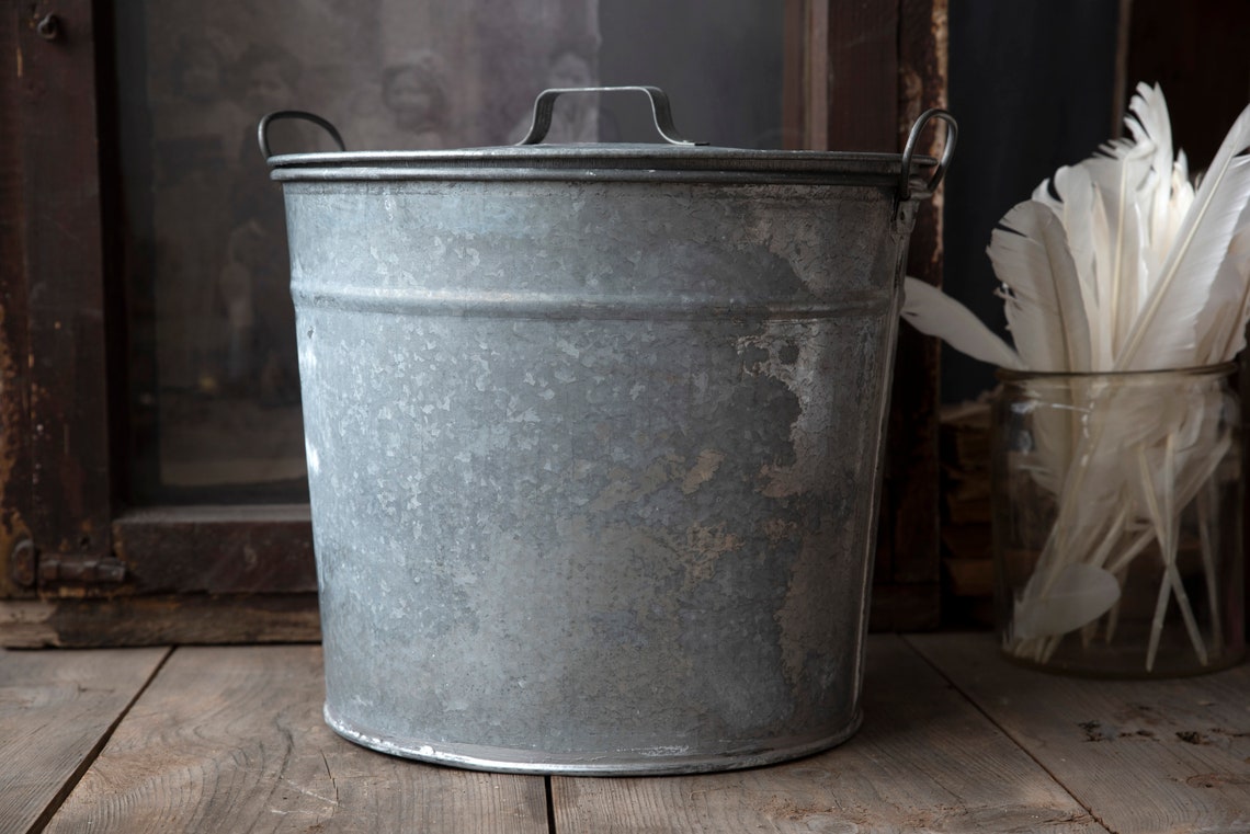 Vintage Bucket Galvanized Bucket Zinc Tub Galvanized Etsy