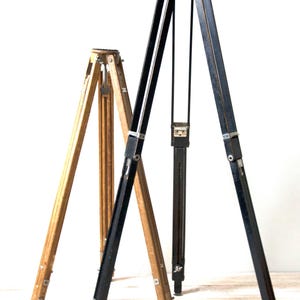 Vintage Wooden Tripod with Telescoping Legs – Industrial Photo Stand or Lamp Base – Rustic Survey Tripod for Display or Lighting
