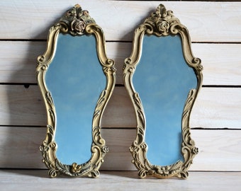 Vintage Mirror Set with Ornate Floral Frames – Shabby Chic Vanity Mirror Set – Wall Decor – Antique Gold Romantic Dressing Table Mirrors