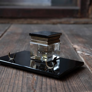 Antique Glass Inkwell – Hinged Lid – Antique Ink Bottle – Desk Decor – Photography Prop – Collectible Ink Pot - Ink Jar - Ink Container