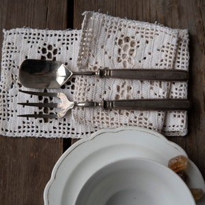 Vintage Cake Fork and Sugar Spoon Set – Elegant Silver Tone Dessert Serving Cutlery – Refined Afternoon Tea Table Styling Props