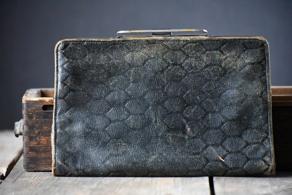 Antique handbag, Rectangular leather handbag, Vin… - image 8