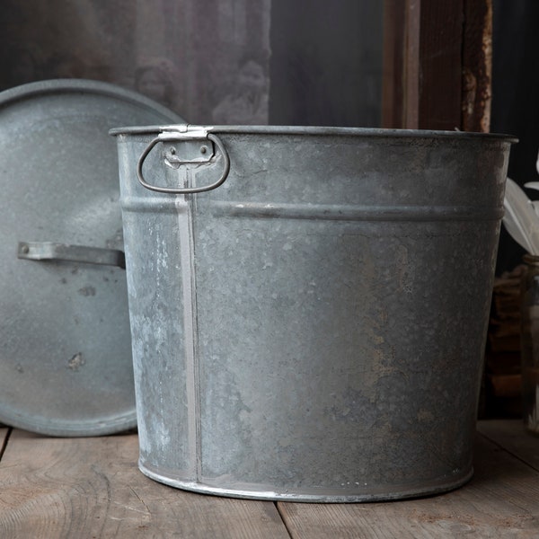 Vintage bucket, Galvanized bucket, Zinc tub, Galvanized planter, Tin box, Large metal box, Tin container, Rustic container, Water container