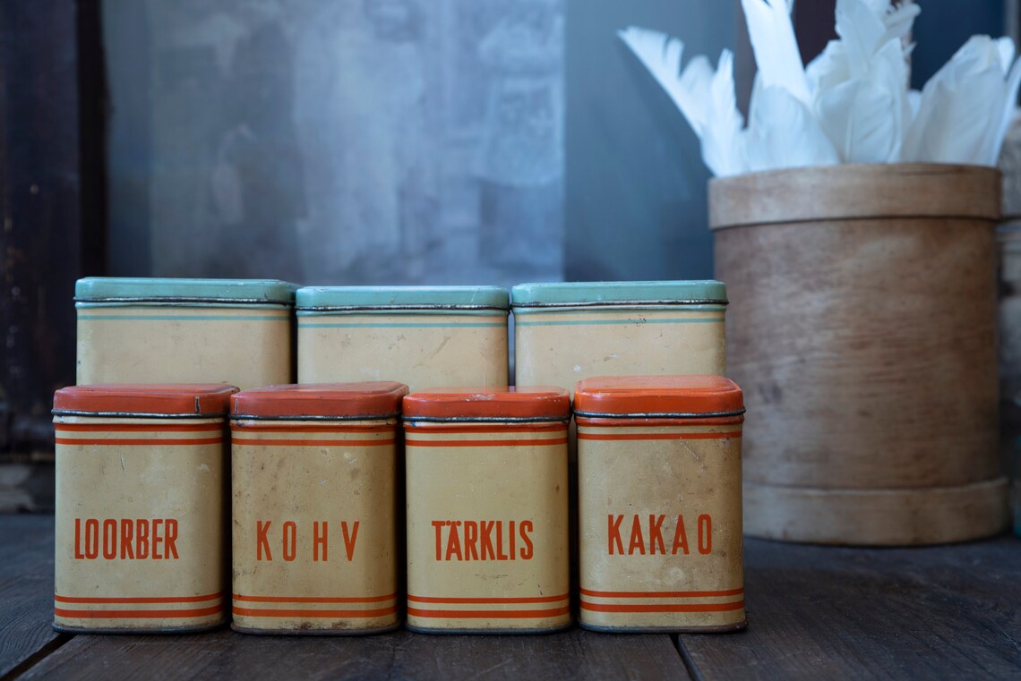 Vintage Kitchen Containers With Labels Vintage Food Etsy