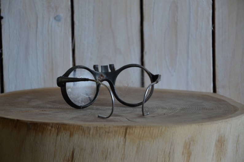 Vintage lenses Headbanded eye glasses Safety goggles protective glasses Steampunk spectacles Old safety glasses Motoring goggles