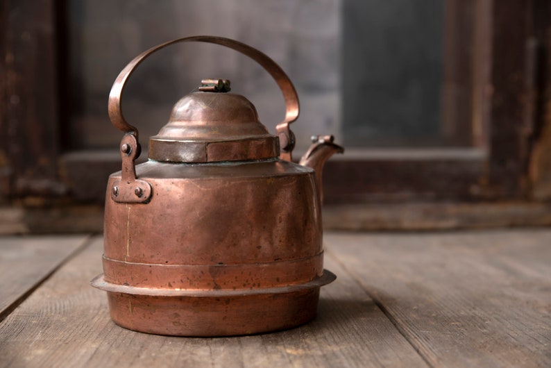 Vintage copper kettle, Copper teapot, Copper coffee pot with lid, Gooseneck pitcher, Vintage kitchenware, Shabby chick kitchen decor image 2