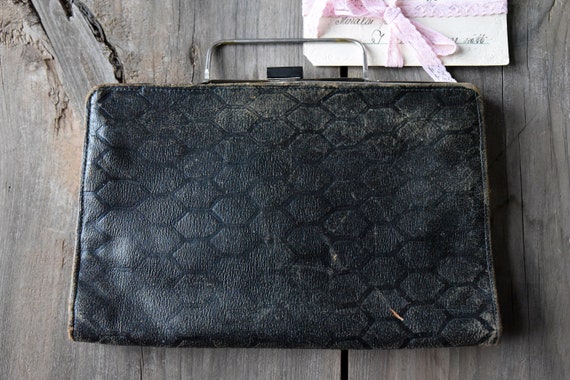 Antique handbag, Rectangular leather handbag, Vin… - image 5