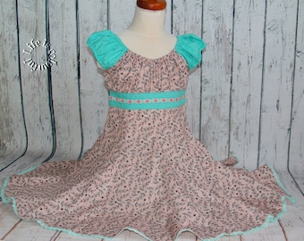 Party Dress Summer Dress Rotating Dress Back to School Elodie Pink Mint Flowers 122/128