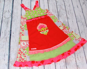 Party dress summer dress patchwork dress school start Vida pink red flowers 122/128/134