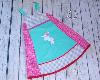 Party dress summer dress patchwork dress school start Vida mint pink unicorn 122/128/134