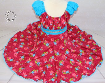 Party Dress Summer Dress Rotating Dress Back to School Elodie cerise turquoise Roses 122/128