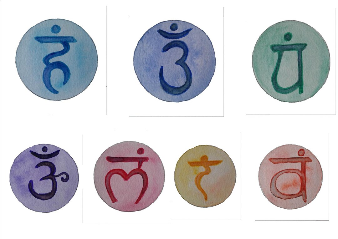 Sanskrit Chakra Digital Watercolor Images Rainbow Downloadable Etsy