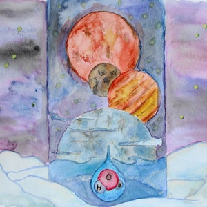 Space Planets Moon Digital Download Watercolor Office Decor Printable Art Galaxy