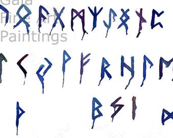 Viking Runes Digital Watercolor Images Nordic Scandanavian Viking Symbol Downloadable Set of 24 PNG Files