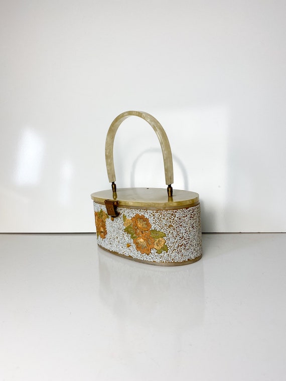 Lucite Purse Embroidery and Beaded Lucite Box Pur… - image 3