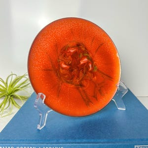 Vintage Orange Enamel Over Copper Bonvano Art Display Plate Dish MCM Collectible Decor