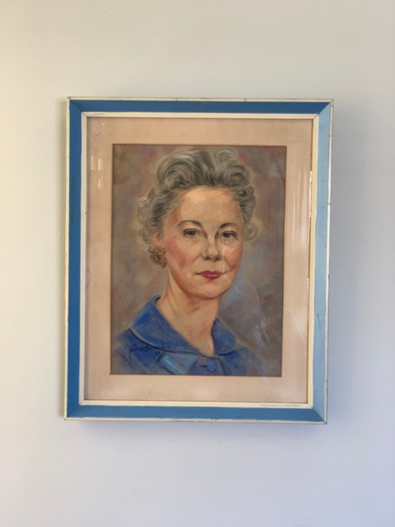 Vintage Chalk Art Portrait / Signed Art / Portrait of Woman / Etsy