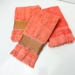 Set of 2 Vintage Martex Hand Towels Velvety Apricot 100% Cotton Vintage Bathroom Decor
