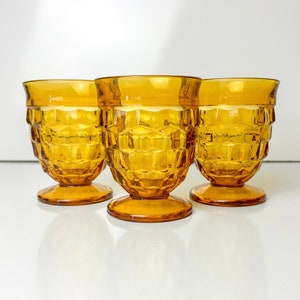 Vintage Whitehall Amber Footed Glasses by Colony 1970s Drinking Glasses Set of 3 Mid Century Kitchen