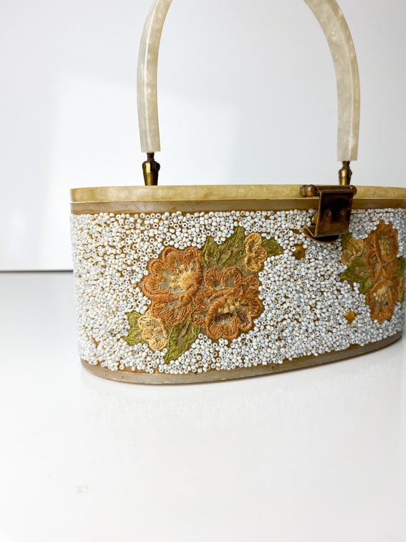 Lucite Purse Embroidery and Beaded Lucite Box Pur… - image 7