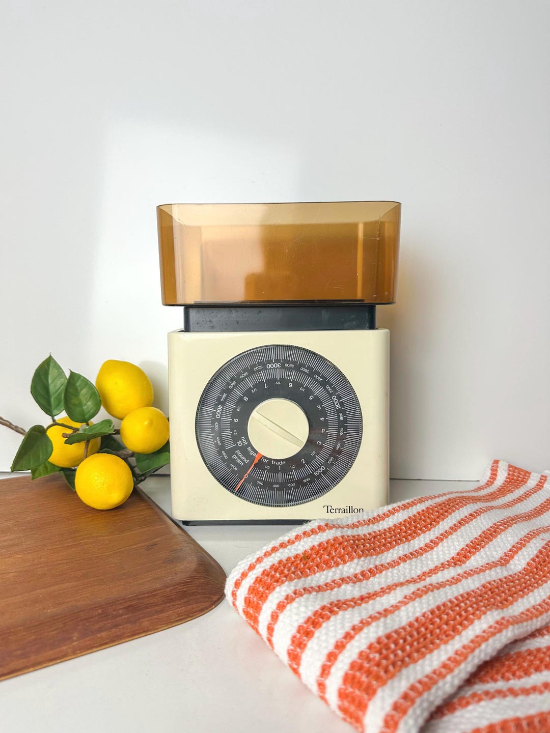 Vintage Terraillon Kitchen Scale: Cream & Amber, Mid-century