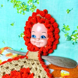 Vintage Handmade Crochet Doll Face Wall Hanging 1970s Crochet Lot