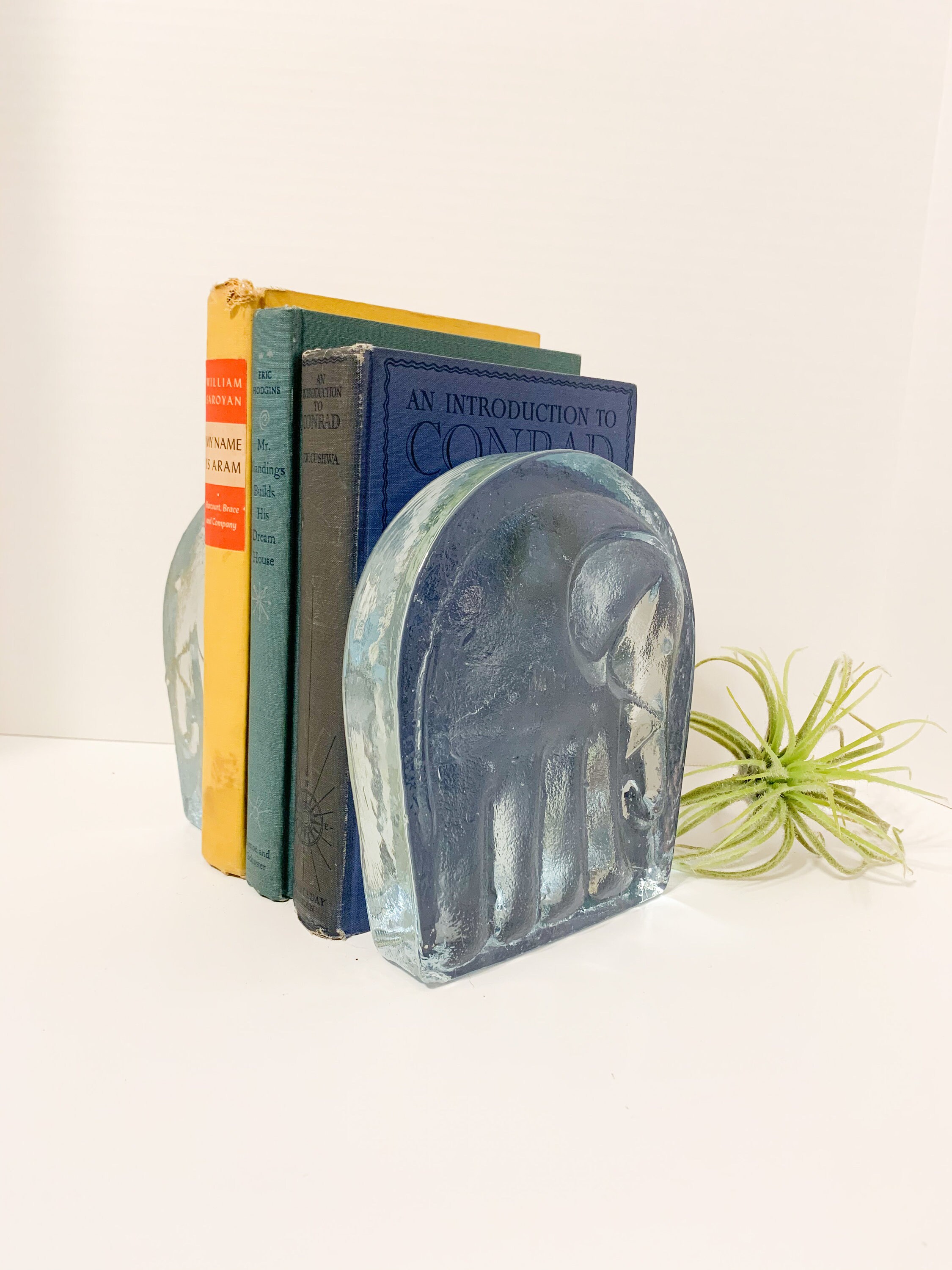 Mid Century Blenko Glass Elephant Bookends Vintage Bookends Etsy
