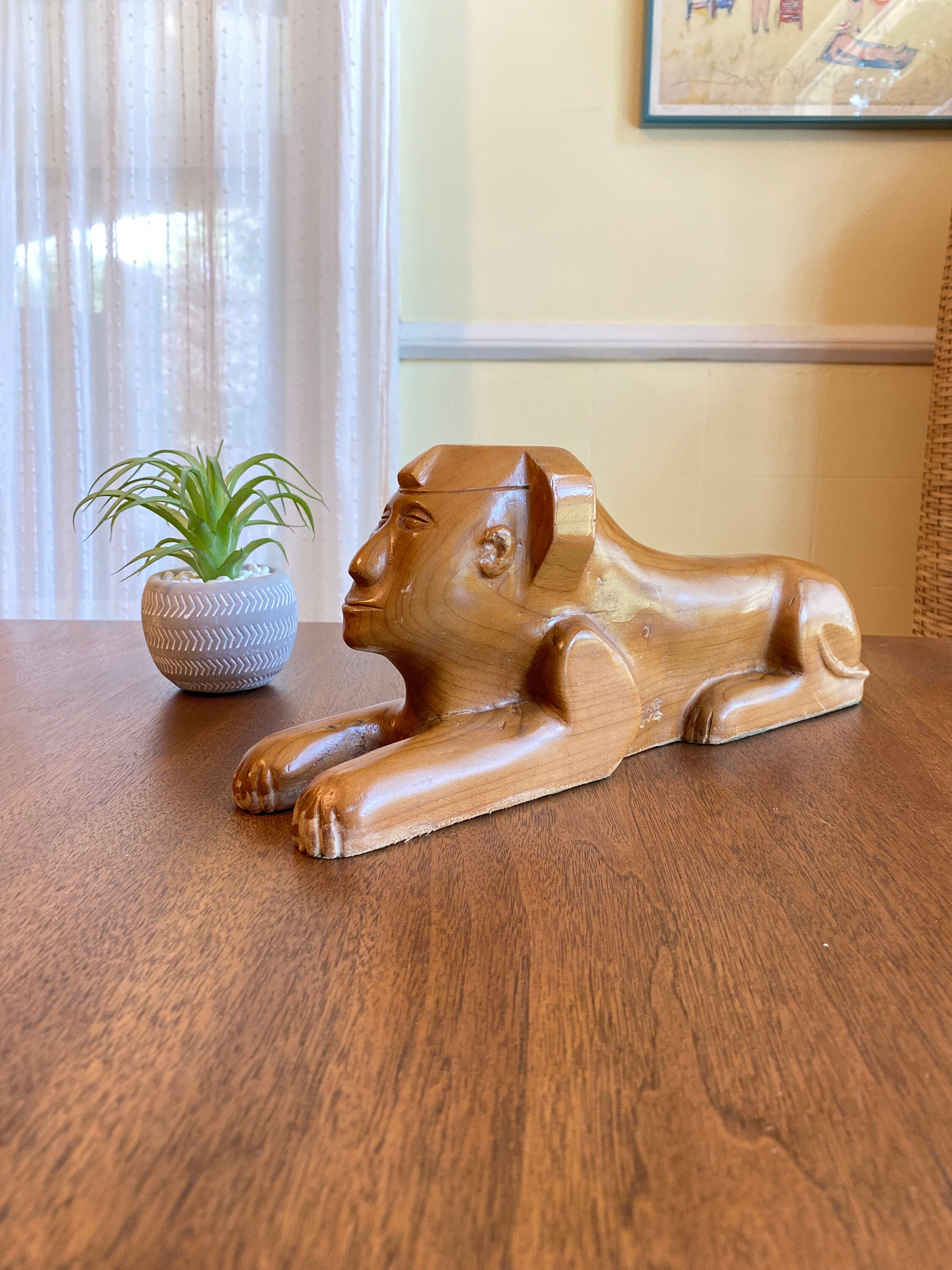 Vintage wood Hand Carved Sphinx / Sculpture / Egyptian / Etsy