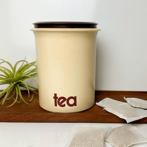 vintage 1970er Jahre Sterilite Teedose Teedose, Tee Vorratsdose für Küche, Beige, Braun