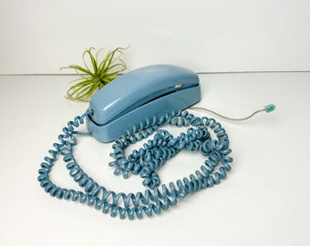 Vintage 1980s AT&at Blue Slimline Telephone Retro Push Button Landline Phone Home Decor