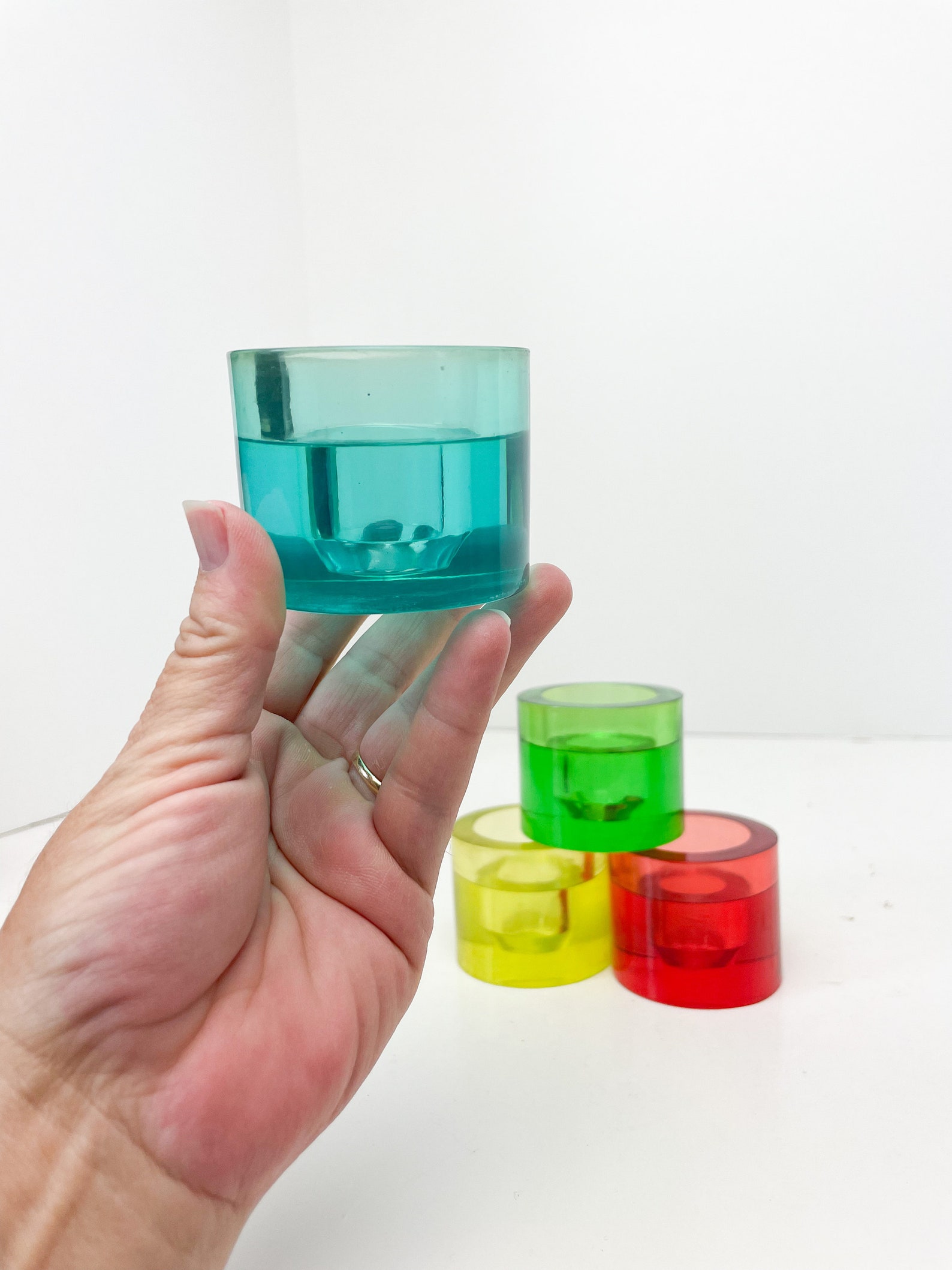 Vintage Candle Holders Lucite Candle Holders Set of 4 Colorful Etsy
