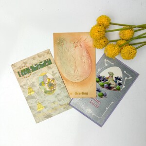 Antique Edwardian Easter Greetings Lamb Chicks Bunny Stamped Postcard Cards Set of 3 Antique Vintage Ephemera