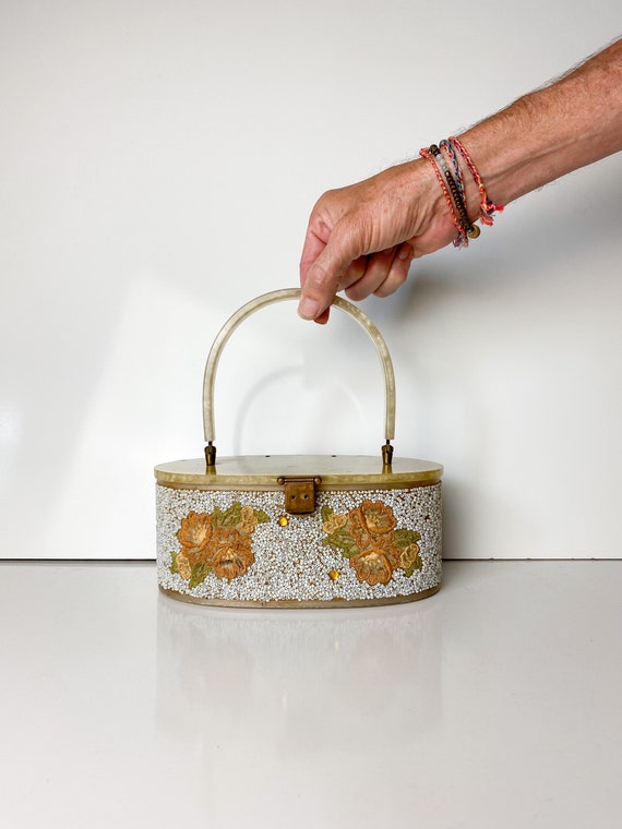 Lucite Purse Embroidery and Beaded Lucite Box Pur… - image 5