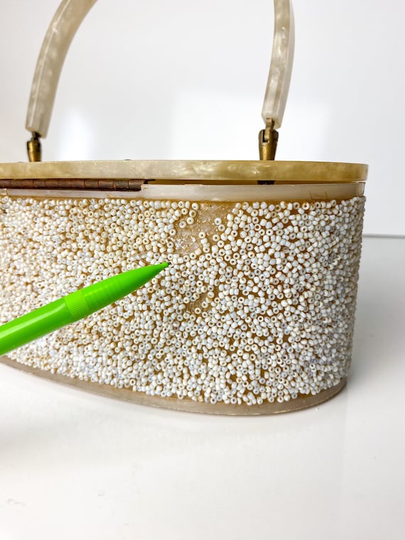 Lucite Purse Embroidery and Beaded Lucite Box Pur… - image 9