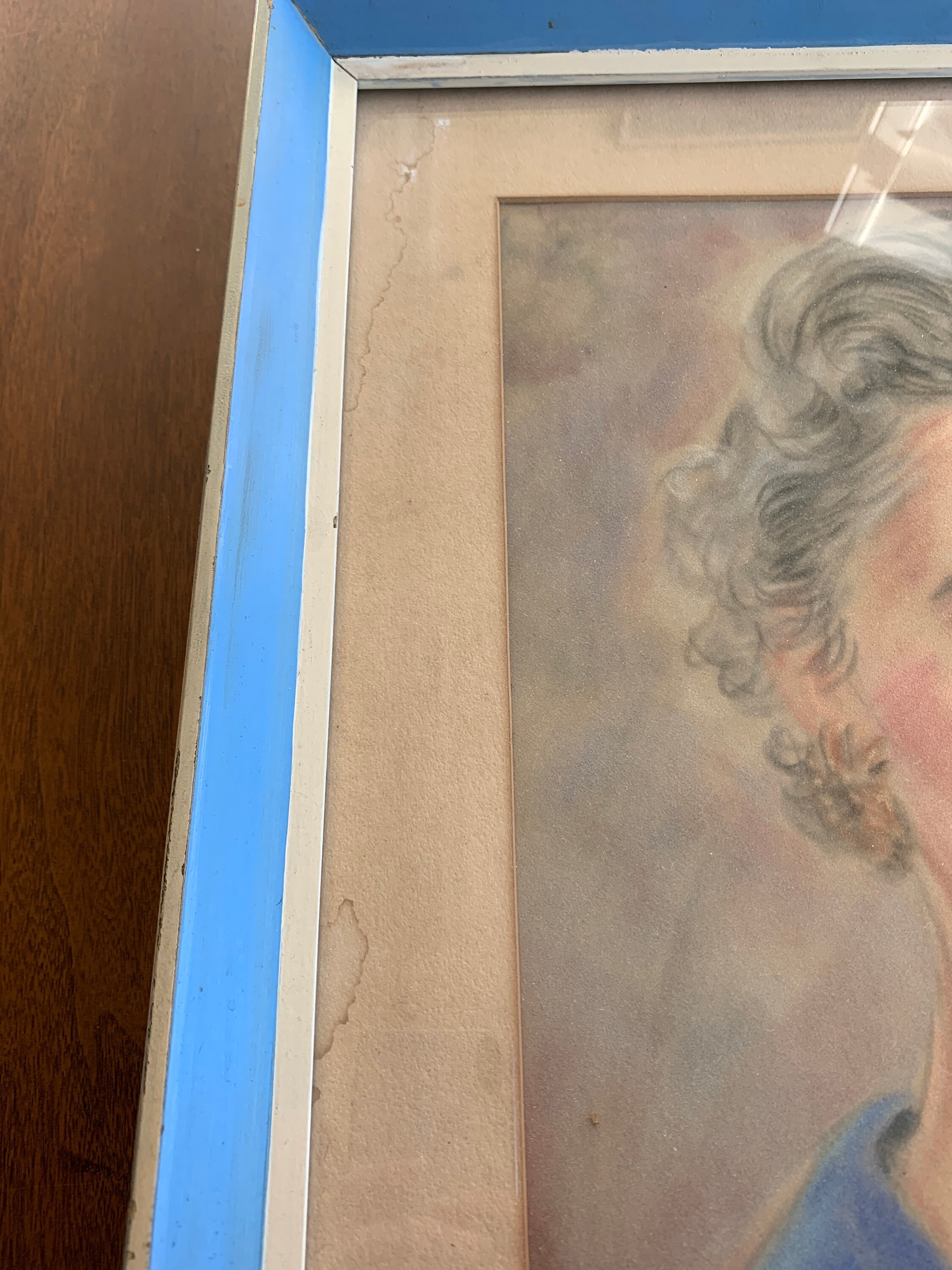 Vintage Chalk Art Portrait / Signed Art / Portrait of Woman / Etsy