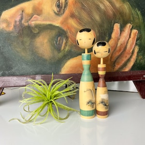 PAAR vintage Kokeshi-poppen traditionele Japanse volkskunst halverwege de eeuw verzamelobject