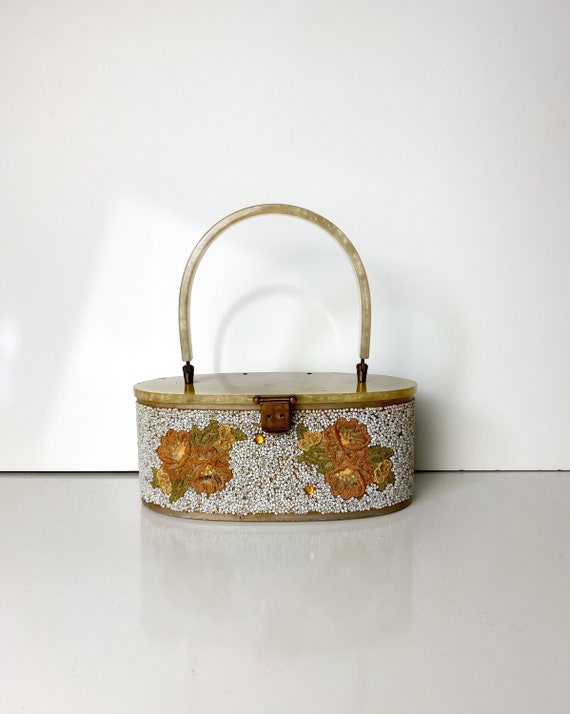 Lucite Purse Embroidery and Beaded Lucite Box Pur… - image 1