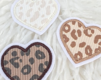 Leo Patch/Appliqué/Embroidery Patch/Iron-on Transfer - Hearts - Heart / Leopard Print / Leopard Fabric - Beige - Light Beige - Dark Beige, for Children, Baby
