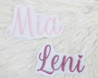 Name Applikation Aufnäher in rosa und beere mauve Patch gestickt Handmade perfekt für Deine Schultüte