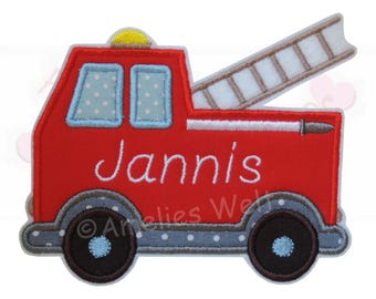 XL large fire truck with name patch embroidered iron-on fire truck picture