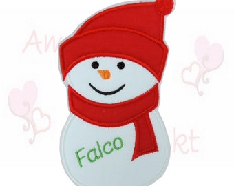 grosser Schneemann mit Name  Applikation Aufnäher Stickapplikation Bügelbild Geschenke Anhänger bestickt personalisierte Weihnachten santa