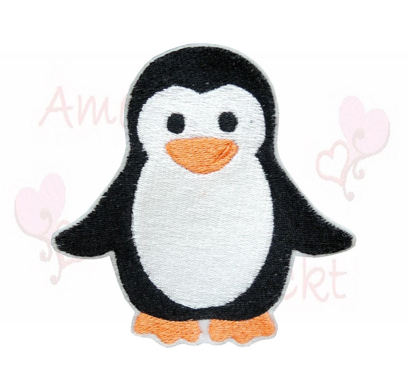 Pinguin Aufbügler Aufnäher mit Bügelvlies bügelbild stickapplikation penguin embroidery applique application patch applikation Bild 1