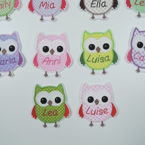 Patch owl with name many colors application ironing pattern embroidered fabric application for ironing uhu kautz personalisert image 4