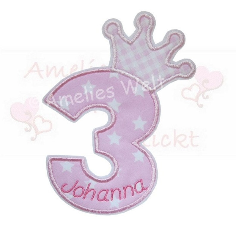 birthday number XL m. name applique 1 9 pink stars birthday number patch applique patch image 1