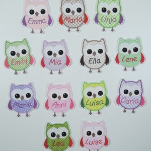 Patch owl with name many colors application ironing pattern embroidered fabric application for ironing uhu kautz personalisert image 2