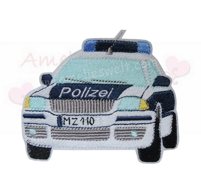 Polizeiauto Streifenwagen Applikation Aufnäher bügelbild polizei auto police car patch pin sticker stickapplikation stickerei schultüte Bild 1